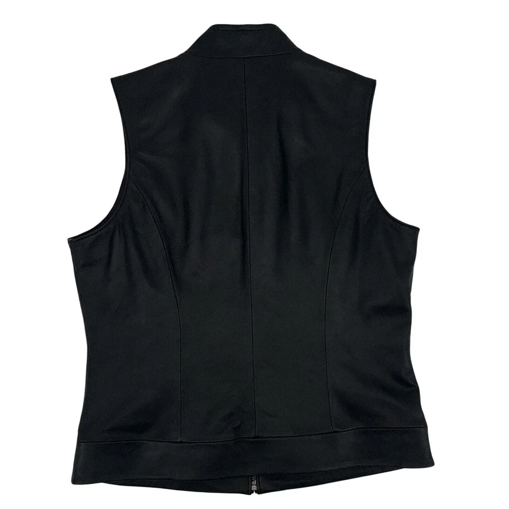 NEW Coldwater Creek Womens Leather Vest Black Small Embroidered Accents Full Zip